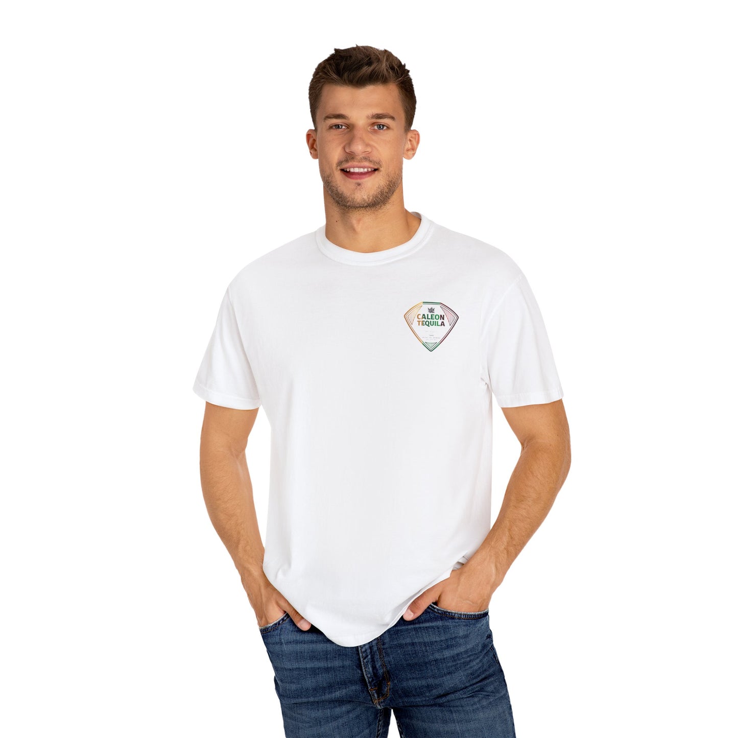 White Caleon Tequila T-Shirt featuring a logo, perfect tequila brand apparel for casual wear