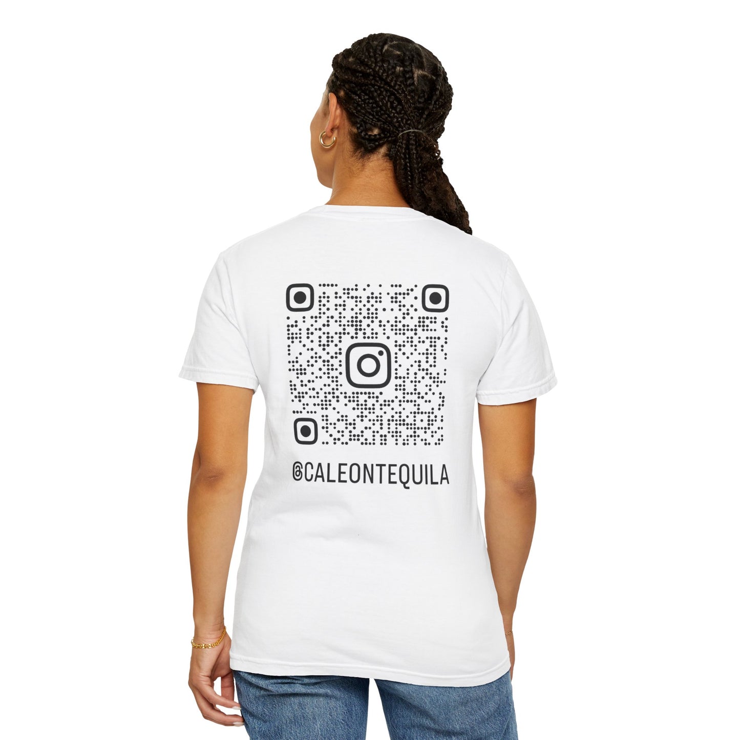 Tequila themed unisex t-shirt featuring a QR code on the back for easy social media access
