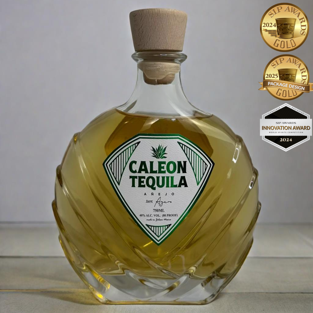 Caleon Tequila Añejo in an elegant bottle showcasing the reposado and añejo tequila set