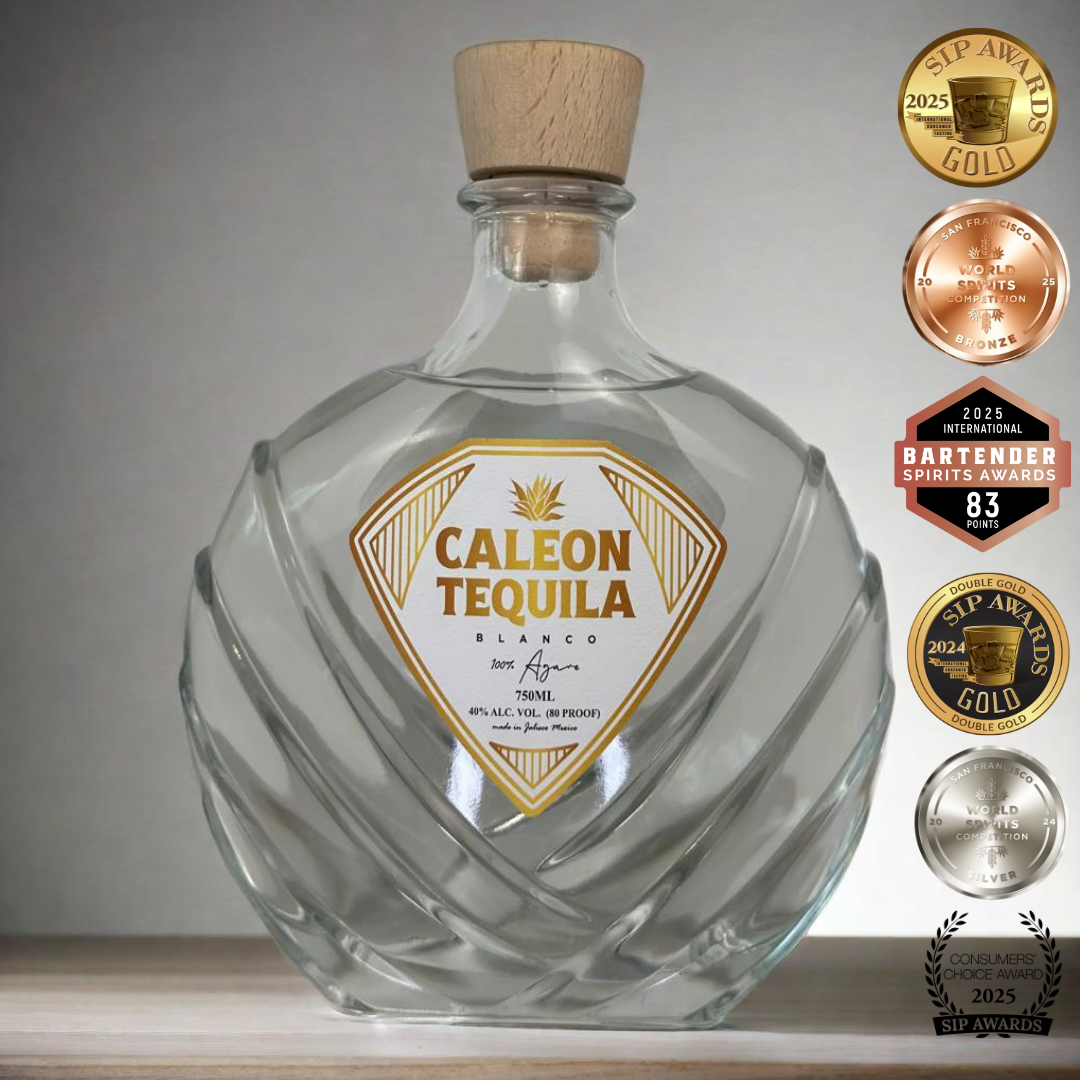 Caleon Tequila Blanco & Reposado Bundle in elegant glass bottle with unique design and award badges