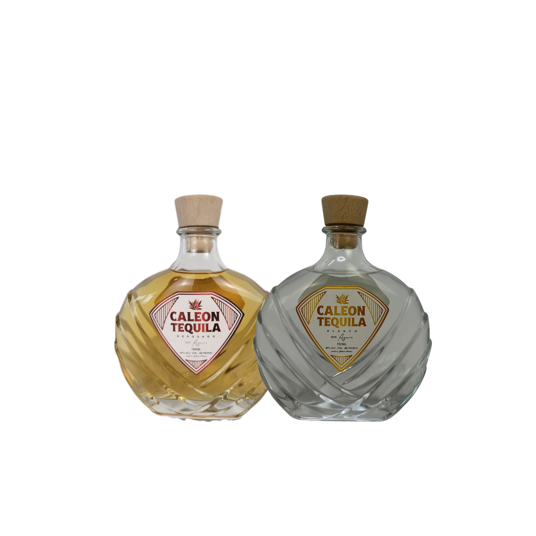 Caleon Tequila Blanco & Reposado Bundle featuring two uniquely designed bottles for tequila enthusiasts