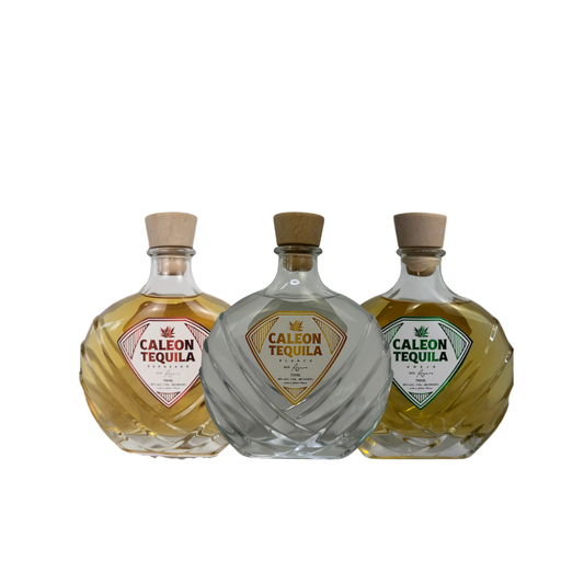 Caleon Tequila Multi-Award-Winning Collection featuring three artisanal bottles with unique flavors