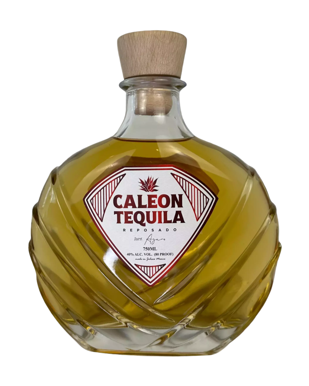 Caleon Tequila Reposado in a stylish diamond-shaped bottle with a wooden cork top