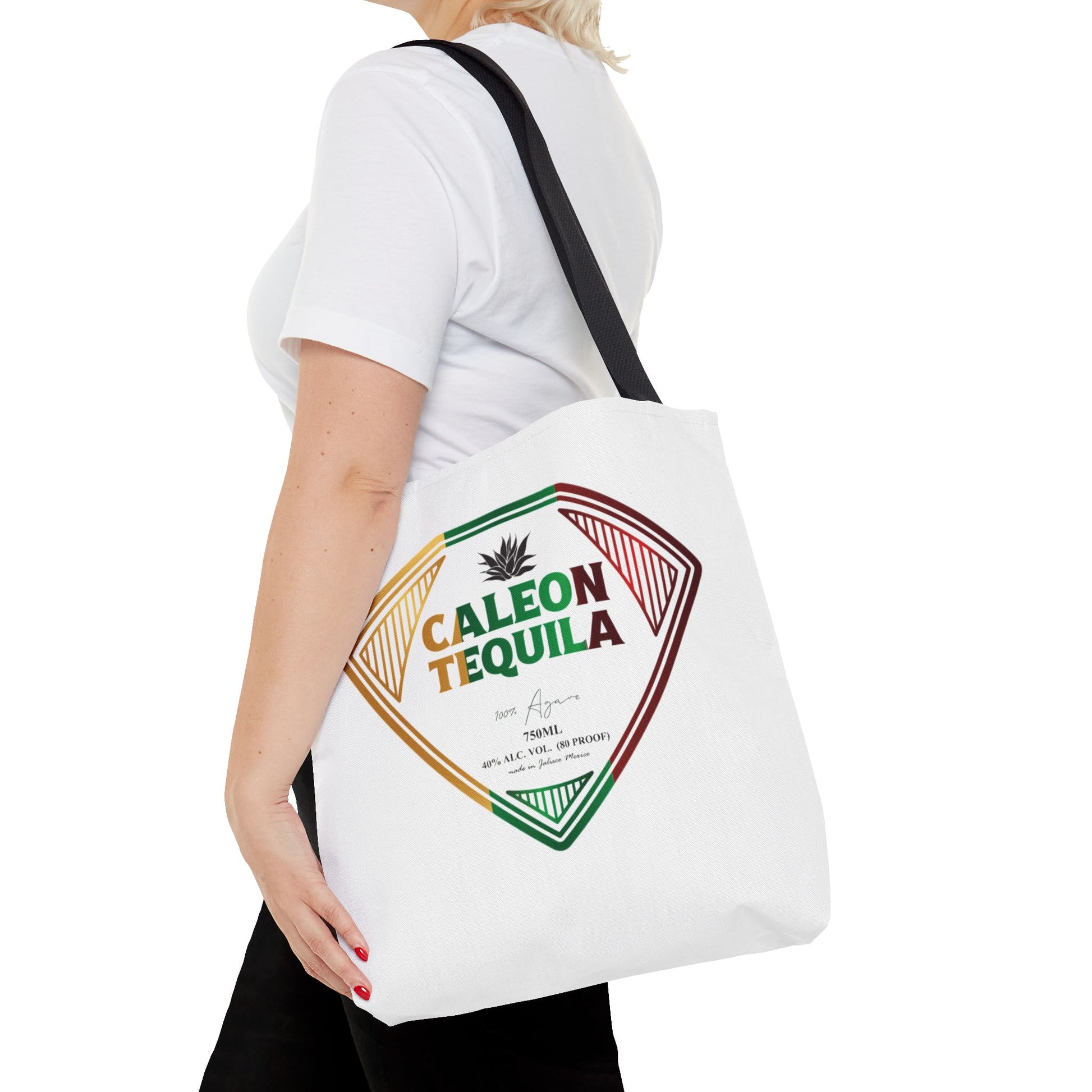 Caleon Tequila reusable tequila shopping tote bag featuring colorful logo and comfortable straps