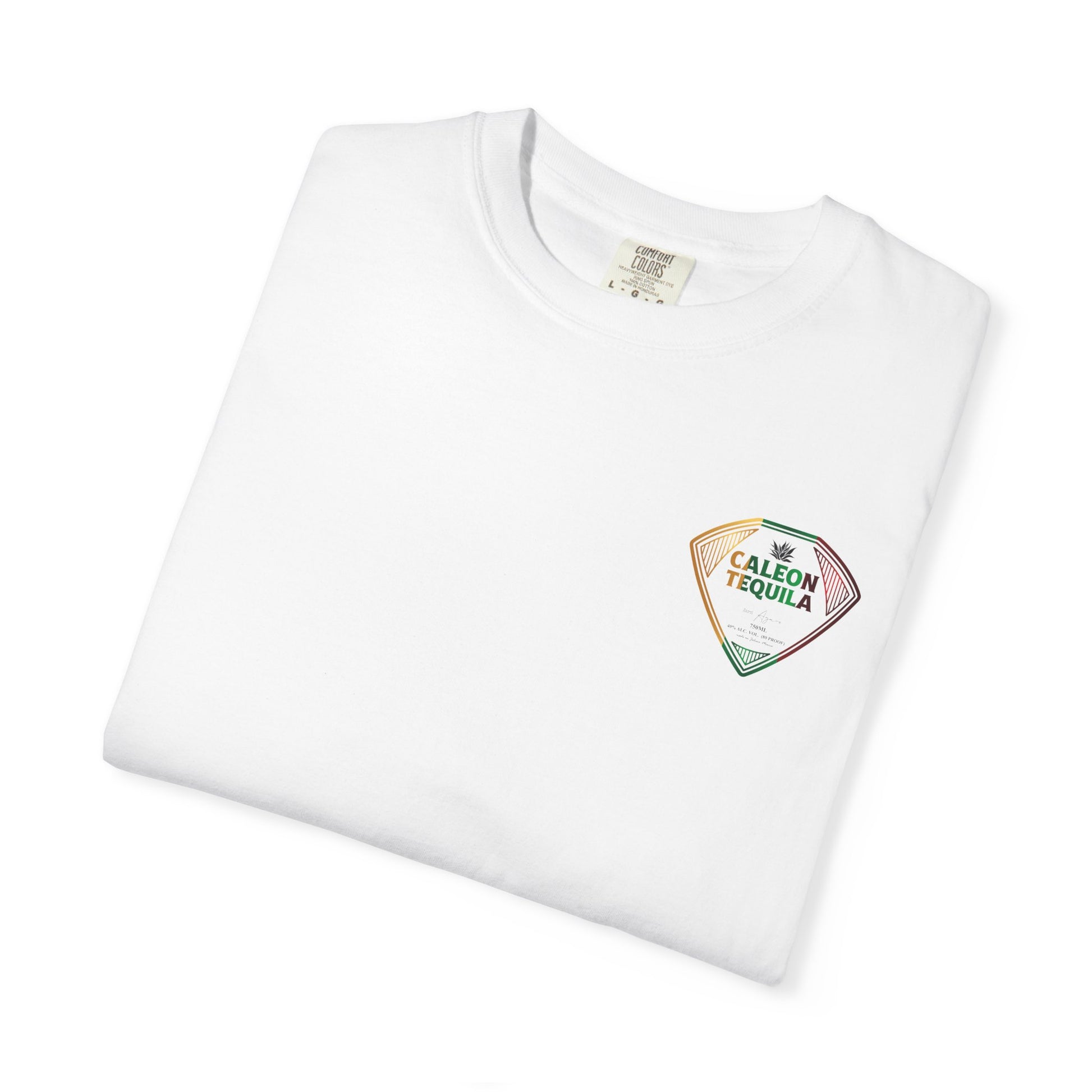Caleon Tequila White T-Shirt featuring a colorful logo, perfect tequila brand apparel for fans