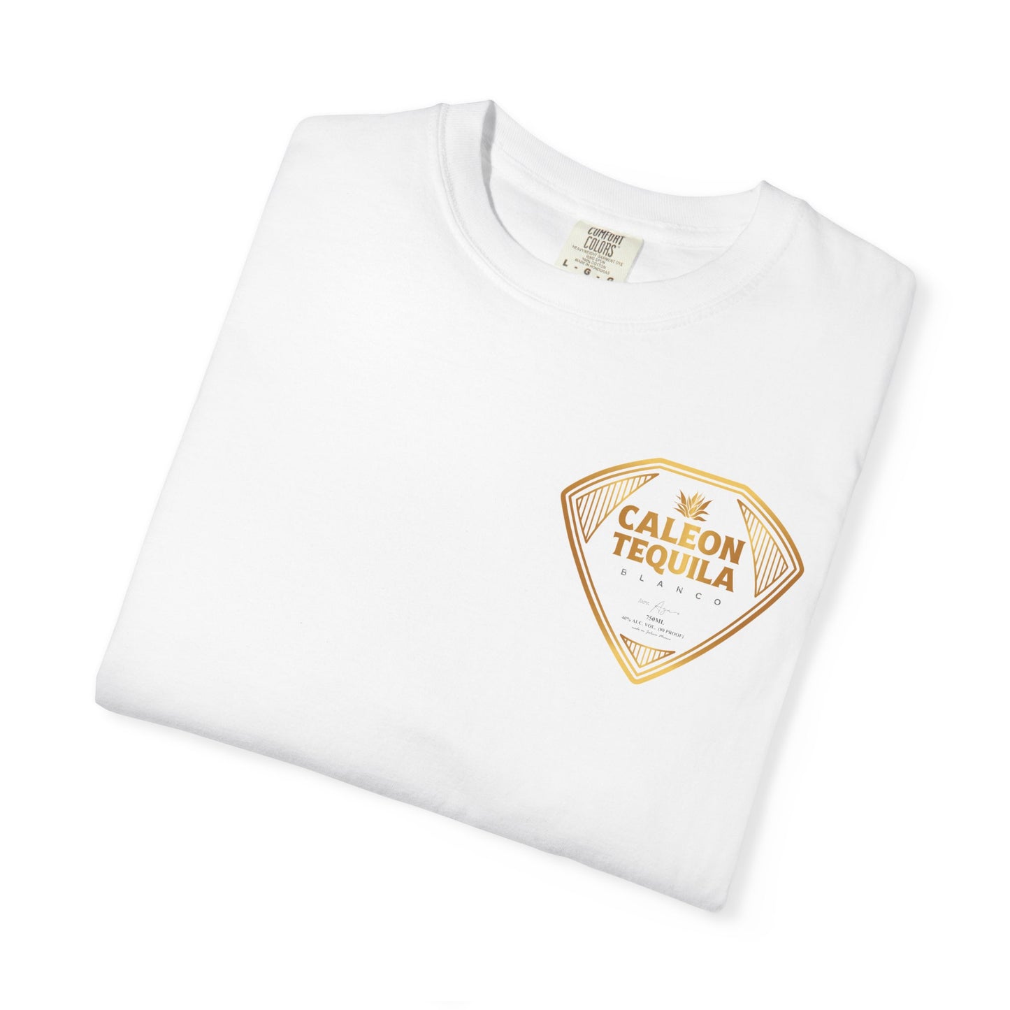 Caleon Tequila Logo T-Shirt in White Featuring a Stylish Gold Logo Design
