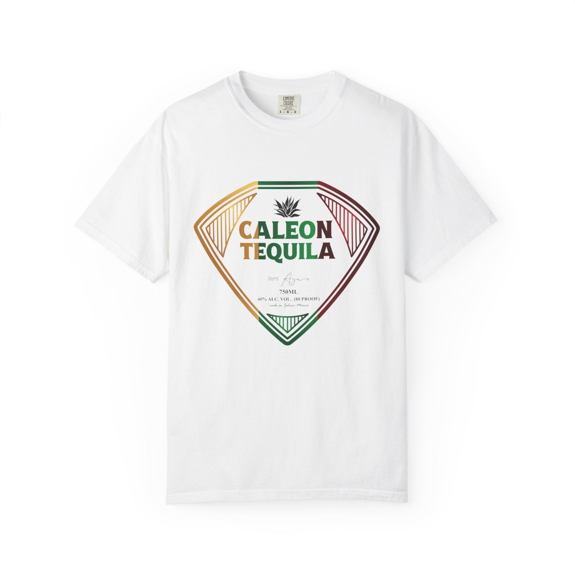 Caleon Tequila themed unisex t-shirt featuring a colorful diamond design on a white background