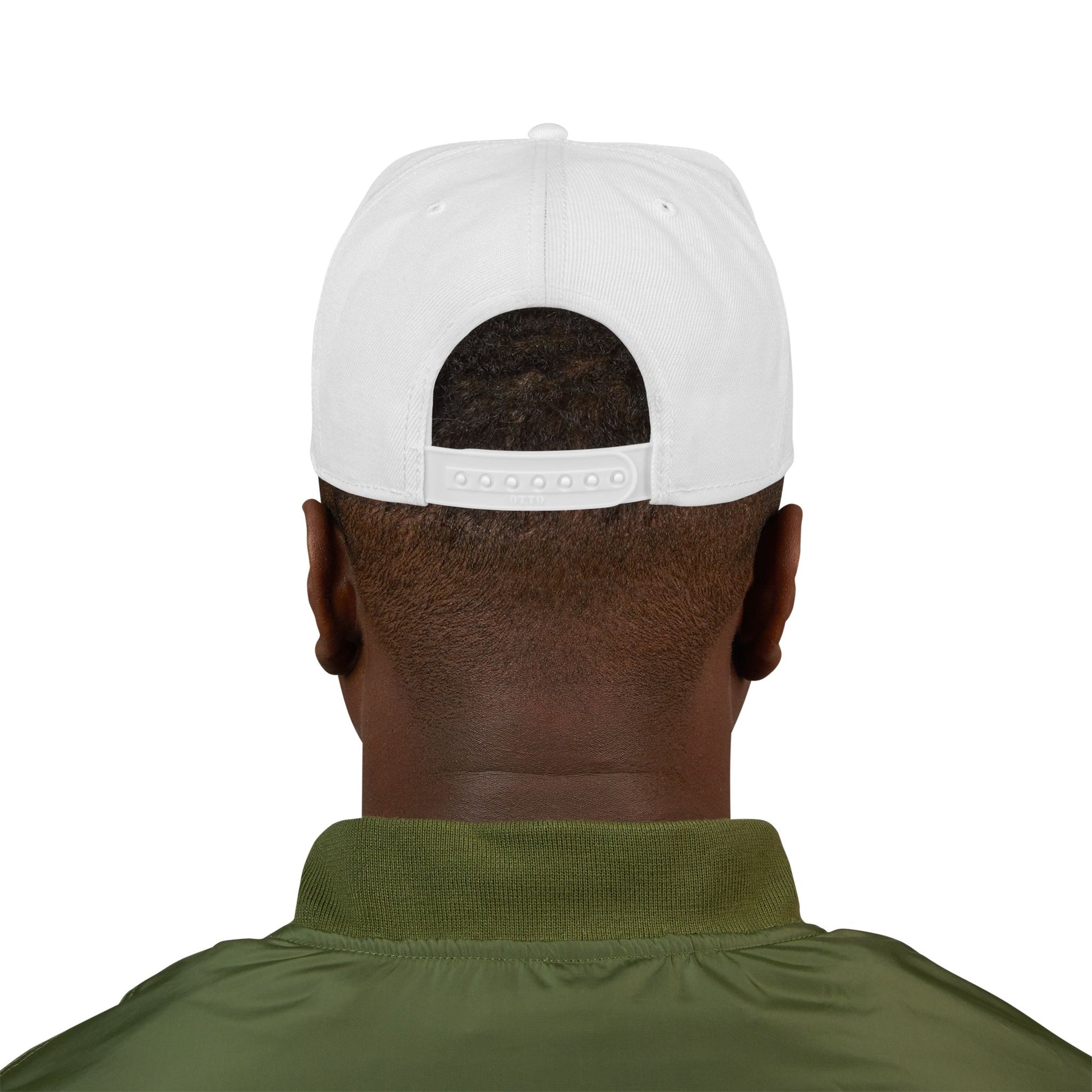 Rear view of a white snapback cap for tequila fans with adjustable strap for a comfortable fit